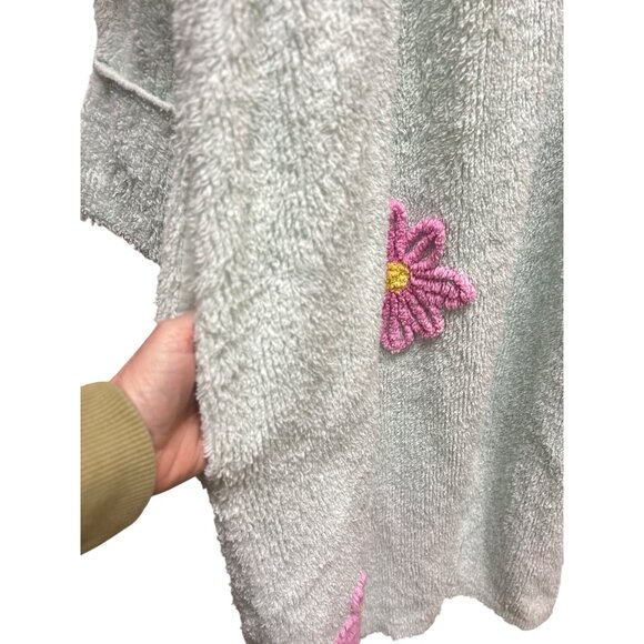 Canyon Group Rare Vintage Mint Green With Pink Daisey Full Zip Chenille Robe - Picture 4 of 7